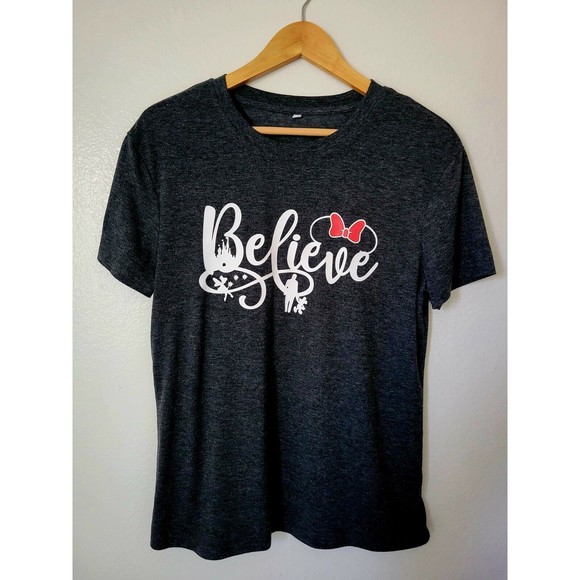 Disney "BELIEVE" Minnie Mouse T-SHIRT Adult Unisex SMALL / Heather Gray - Picture 1 of 4